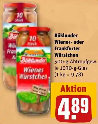 REWE Böklunder Wiener oder Frankfurter Würtschen 1030 g Glas Angebot