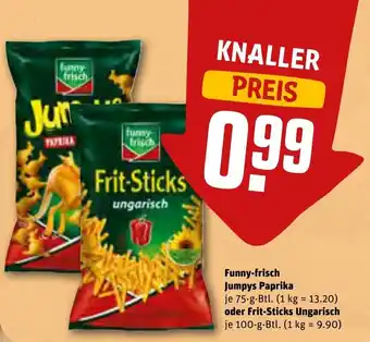 REWE Funny Frisch Jumpys Paprika 75 g oder Frit Sticks Ungarisch 100 g Btl. Angebot