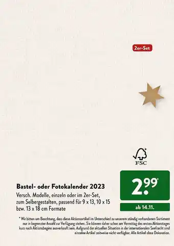 Aldi Süd Baste- oder fotokalender 2023 Angebot