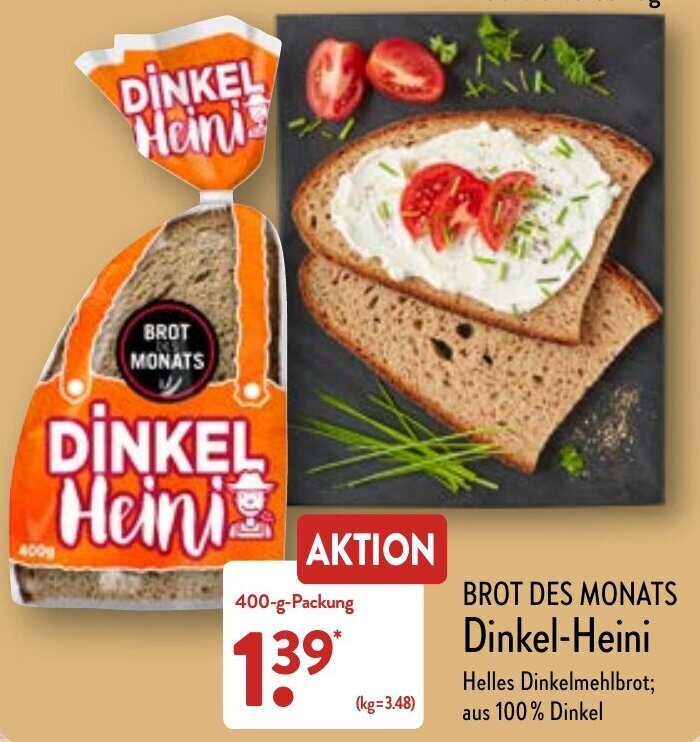 Brot Des Monats Dinkel Heini 400 g Packung Angebot bei Aldi Nord