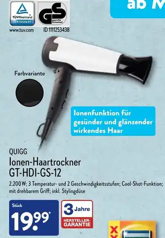 Aldi Nord Quigg Ionen Haartrockner GT-HDI-GS-12 Angebot