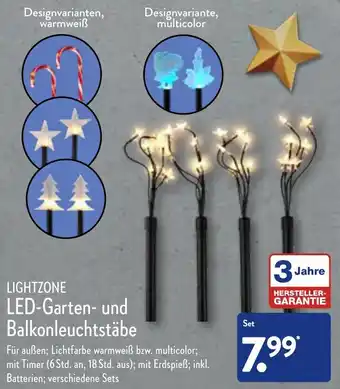 Aldi Nord Lightzone LED Garten und Balkonleuchtstäbe Angebot