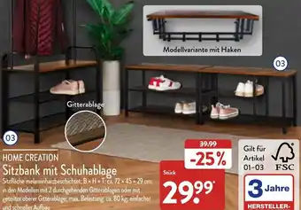 Aldi Nord Home Creation Sitzbank mit Schuhablage Angebot