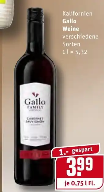 REWE Kalifornien Gallo Weine 0,75L Angebot