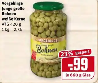 REWE Vorgebirge Junge große Bohnen weiße Kerne 660g Angebot