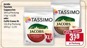 REWE Jacobs Tassimo Cappuccino 260g oder Caffè Crema XL 132,8g Angebot