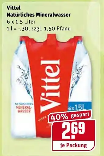 REWE Vittel natürliches Mineralwasser 6 x 1,5 L Angebot