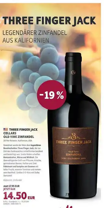 Vino Weinmarkt Three finger jack cellars old vine zinfandel Angebot