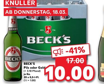 Kaufland Beck's Pils oder Gold 20x0,5L Angebot