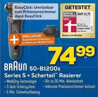 Euronics XXL Braun 50-b1200s series 5 + scherteil rasierer Angebot