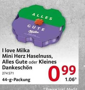 Selgros I love milka mini herz haselnuss, alles gute oder kleines dankeschön Angebot