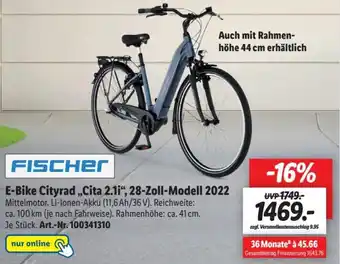 Lidl Fischer E-Bike Cityrad ,,Cita 2.1i", 28 Zoll Modell 2022 Angebot