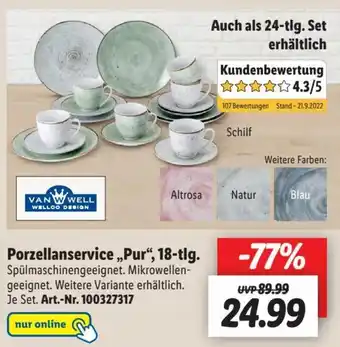 Lidl Van Well Porzellanservice ,,Pur" 18-tlg. Angebot