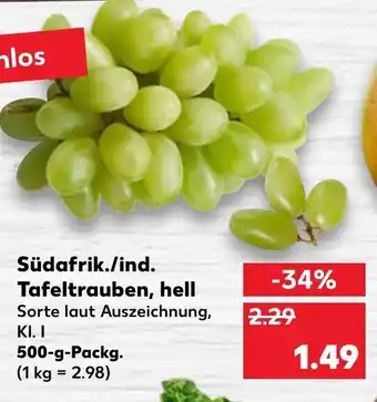 Kaufland Südafrik./ind. Tafeltrauben, hell 150g Angebot