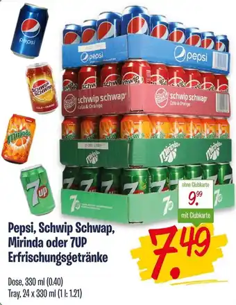 2Brüder Pepsi, Schwip Schwap, Mirinda oder 7up Erfrischungsgetränke 330 ml Dose Angebot