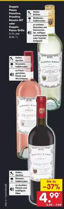 Netto Marken-Discount Doppio passo primitivo, primitivo rosato igt oder doppio passo grillo Angebot