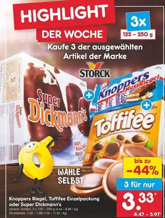 Netto Marken-Discount Knoppers riegel, toffifee einzelpackung oder super dickmann's Angebot