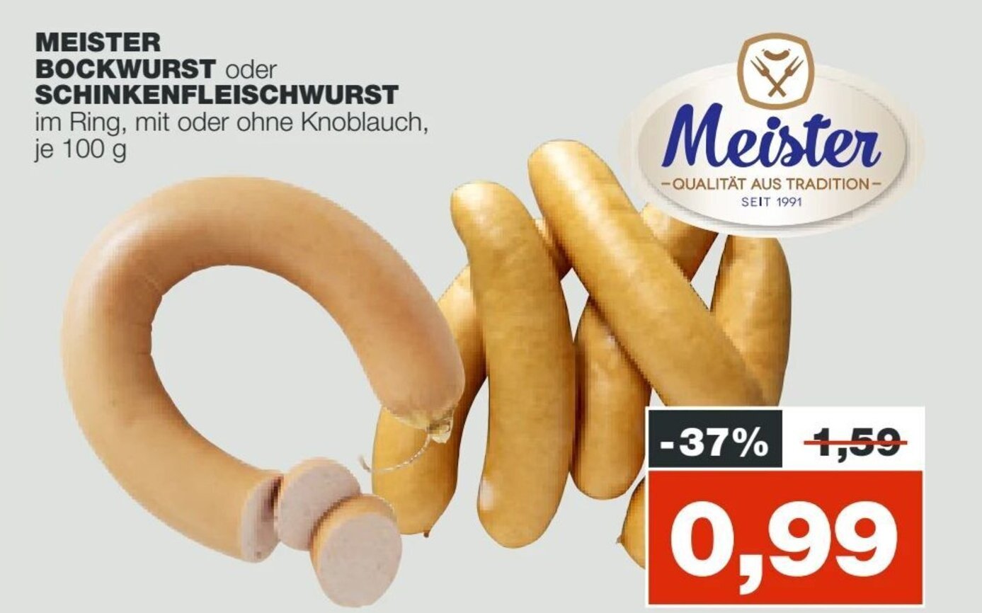 Meister Bockwurst o. Schinkenfleischwurst 100g Angebot bei mein real