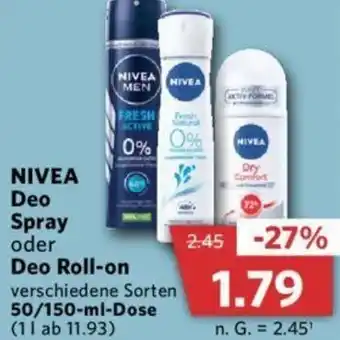 Combi Nivea Deo Spray oder Deo Roll-on 50/150 ml Dose Angebot