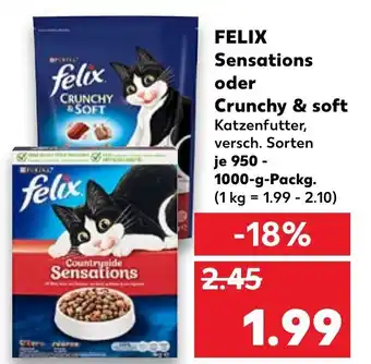 Kaufland Felix Sensations oder Crunchy & soft 950-1000g Angebot