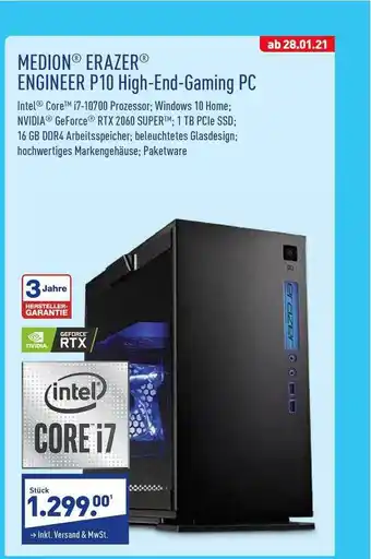 Aldi Nord Medion Erazer Engineer P10 High-End-Gaming PC Angebot