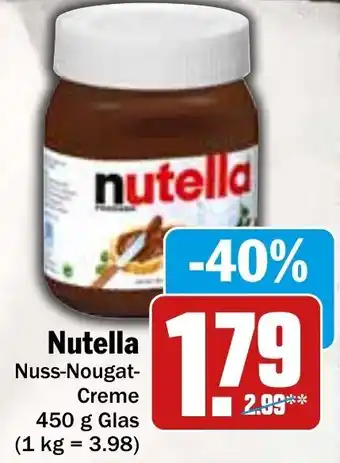 Hit Nutella Nuss Nougat Creme 450 g Glas Angebot