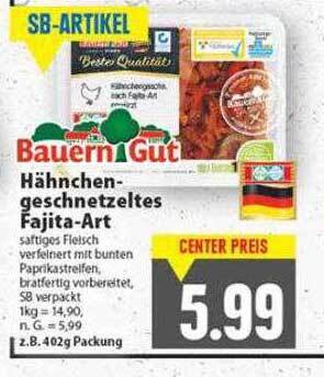 E-Center Bauerngut hähnchengeschnetzeltes fajita-art Angebot