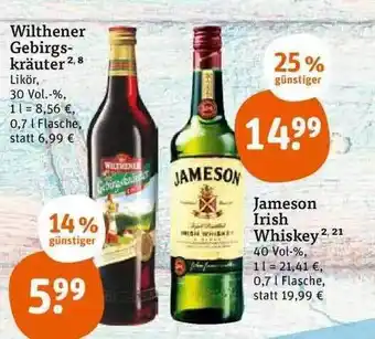 tegut Wilthener gebirgskräuter oder jameson irish whiskey Angebot