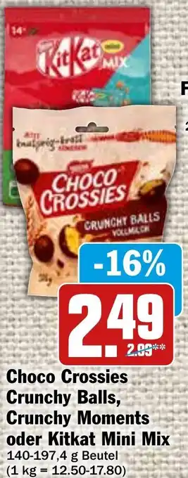 Hit Choco Crossies Crunchy Balls, Crunchy Moments oder Kitkat Mini Mix 140-197,4 g Beutel Angebot