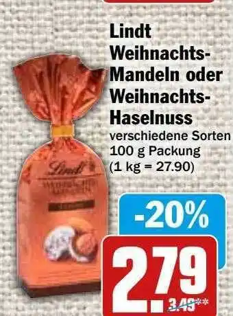 Hit Lindt weihnachts-mandeln oder weihnachts-haselnuss Angebot