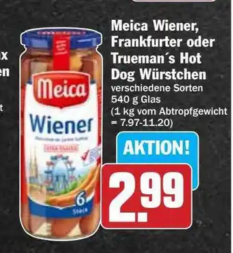 Hit Meica wiener, frankfurter oder trueman's hot dog würstchen Angebot