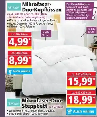 Norma Ortho-vital mikrofaser-duo-kopfkissen oder mikrofaser-duo-steppbett Angebot