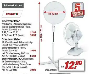 toom Baumarkt Tischventilator Standventilator Angebot