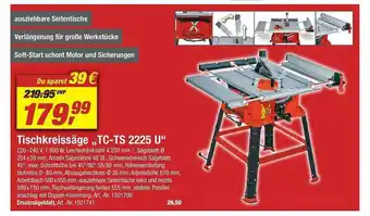 toom Baumarkt Tischkreissäge „tc-ts 2225 U” Angebot