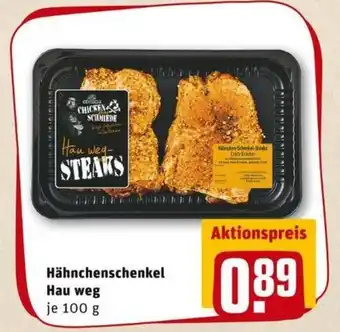 REWE PETZ Hähnchenschenkel Hau weg 100g Angebot