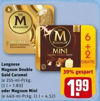 REWE PETZ Langnese Magnum Double Gold Caramel 255ml oder Magnum Mini 440ml Angebot