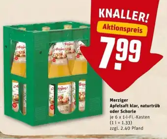 REWE PETZ Merziger Apfelsaft klar, naturtrüb oder Schorle 6x1L Angebot