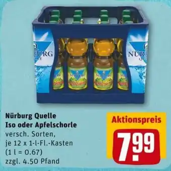 REWE PETZ Nürburg Quelle Iso oder Apfelschorle 12x1L Angebot