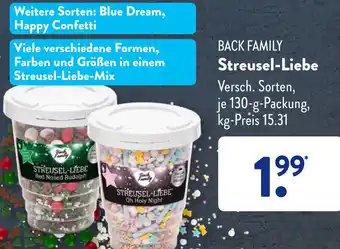 Aldi Süd Back Family Streusel Liebe 130 g Packung Angebot