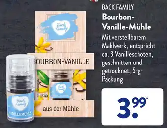 Aldi Süd Back Family Bourbon Vanille Mühle 5 g Packung Angebot