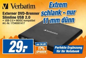 expert Techno Land Verbatim Externer DVD Brenner Slimline USB 2.0 Angebot