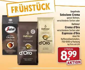 Wasgau Segafredo Selezione Crema oder Dallmayr Crema d'Oro oder Espresso d'Oro 750-1000g Angebot