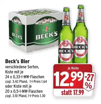 Wasgau Beck's Bier 20 x 0.5 L / 24x0,33L Angebot