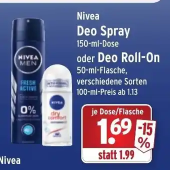 Wasgau Nivea Deo Spray 150ml oder Roll on 50ml Angebot