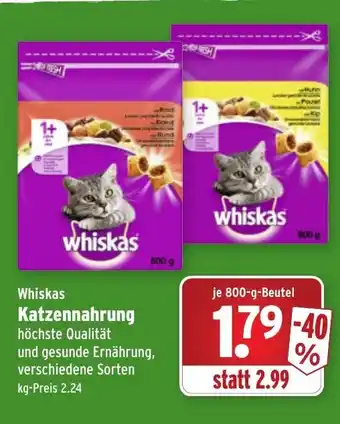 Wasgau Whiskas Katzennahrung 800g Beutel Angebot