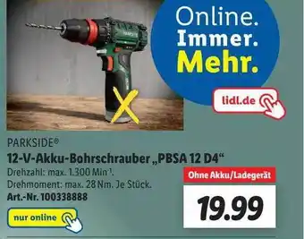 Lidl Parkside 12-v-akku-bohrschrauber pbsa 12 d4 Angebot