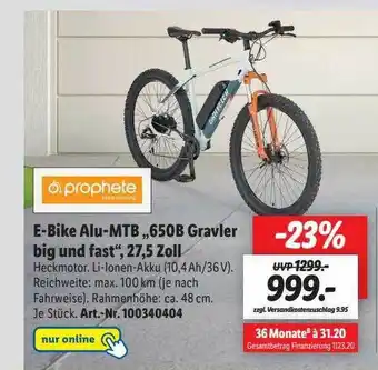 Lidl Prophete e-bike alu-mtb „650b gravler big und fast“ 27,5 zoll Angebot