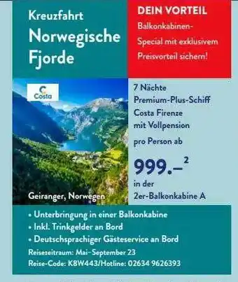 Aldi Süd Kreuzfahrt norwegische fjorde Angebot