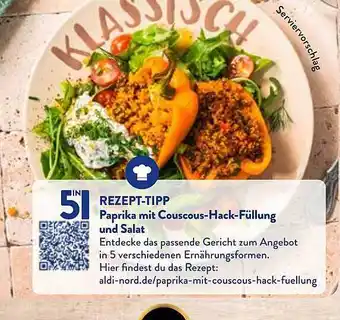 Aldi Nord Rezept-tipp paprika mit couscous-hack-füllung und salat Angebot