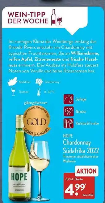 Aldi Nord Hope chardonnay südafrika 2022 Angebot